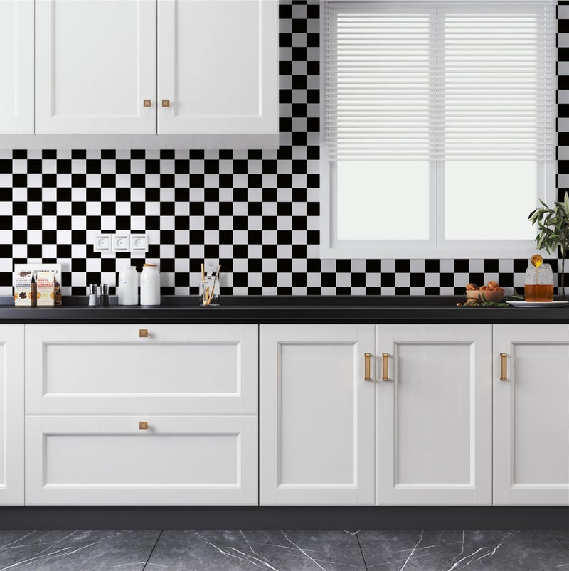 Hopepak Peel and Stick Wallpaper Mosaic Checkered Black and White Contact Paper Self Adhesive Removable Wall Paper for Bedroom Bathroom Kitchen Cabinet Shelf Drawer Liner 17.7''Ã—118" - Image 3